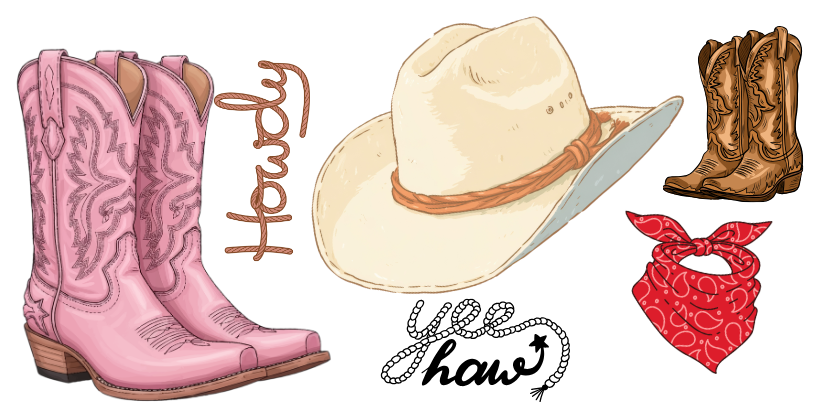 Cowboy and cowgirl western party outfits — hats, boots, fringe dresses and accessories for a western-themed party in 2026