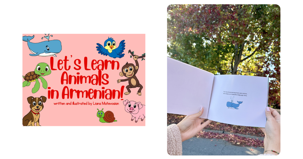 Let's Learn Animals in Armenian book cover and inside page