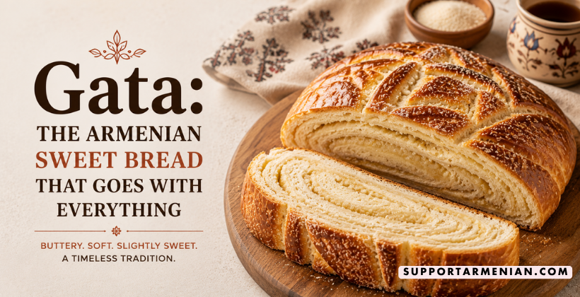 Gata — Armenian sweet bread with a buttery, flaky khoriz filling