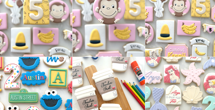Detailed icing work on custom cookies by Sweet Crumbs