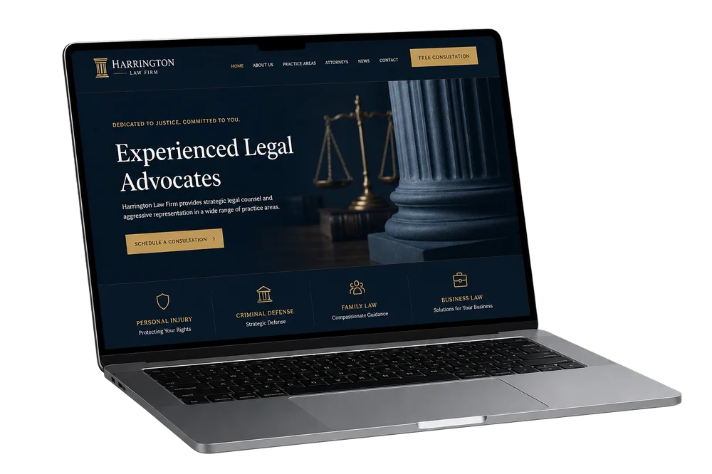 Law firm website design displayed on a laptop